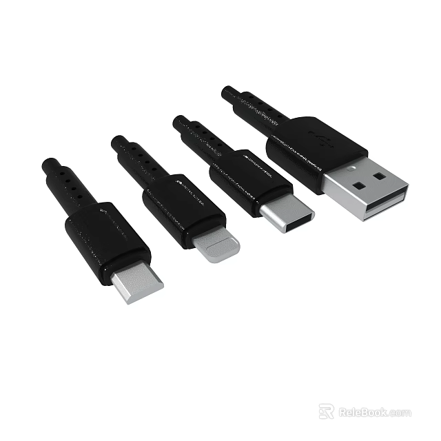 Set Of Four Black USB Adapters With Multiple Connectors For Device Compatibility 3d model 