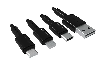 Set Of Four Black USB Adapters With Multiple Connectors For Device Compatibility 3d model