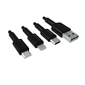 Set Of Four Black USB Adapters With Multiple Connectors For Device Compatibility 3d model