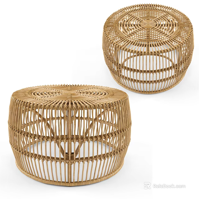 Round Rattan Coffee Tables With Woven Design For Living Room Decor 3d model 