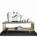 Modern Coffee Table Design With Metal Frame Marble Top And Decorative Plants Books