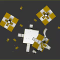 Yellow Decorative Gift Boxes With White Ribbons Open Box And Gold Confetti