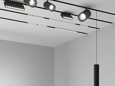 Modern Ceiling Track Lighting With Adjustable Recessed Downlights And Spotlights 3d model