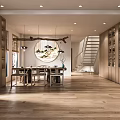 Elegant Modern Boutique Interior With Display Shelves Staircase And Decorative Painting