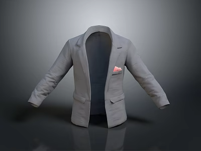 Elegant Gray Men's Blazer With Open Front And Decorative Pocket Accessory 3d model