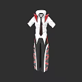 Stylish White Short Sleeve Shirt With Red Black Accents And Matching Pants