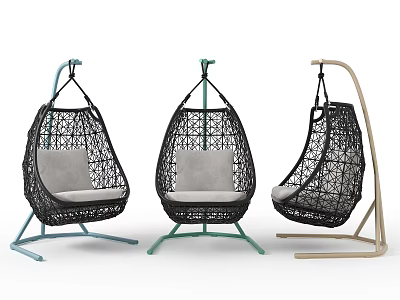 Modern Black Woven Hanging Chairs With Gray Cushion And Colorful Frames 3d model