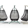 Modern Black Woven Hanging Chairs With Gray Cushion And Colorful Frames
