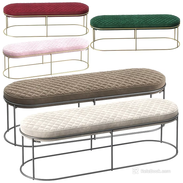 Various Colors Modern Sofa Bench With Quilted Upholstered Seat And Metal Frame 3d model 