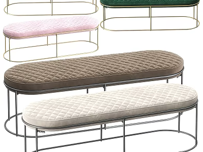 Various Colors Modern Sofa Bench With Quilted Upholstered Seat And Metal Frame 3d model