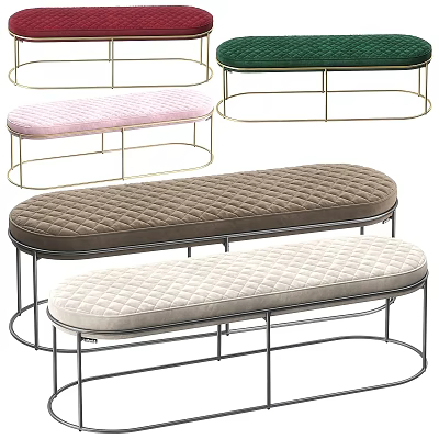 Various Colors Modern Sofa Bench With Quilted Upholstered Seat And Metal Frame 3d model