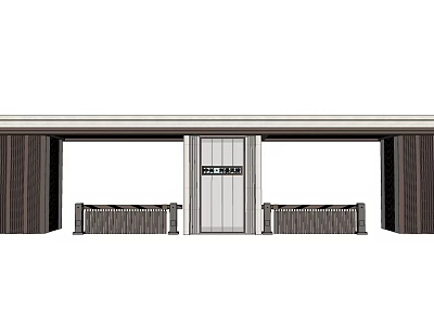 Modern Entrance Gate Design With Central Door Pillars And Railings 3d model