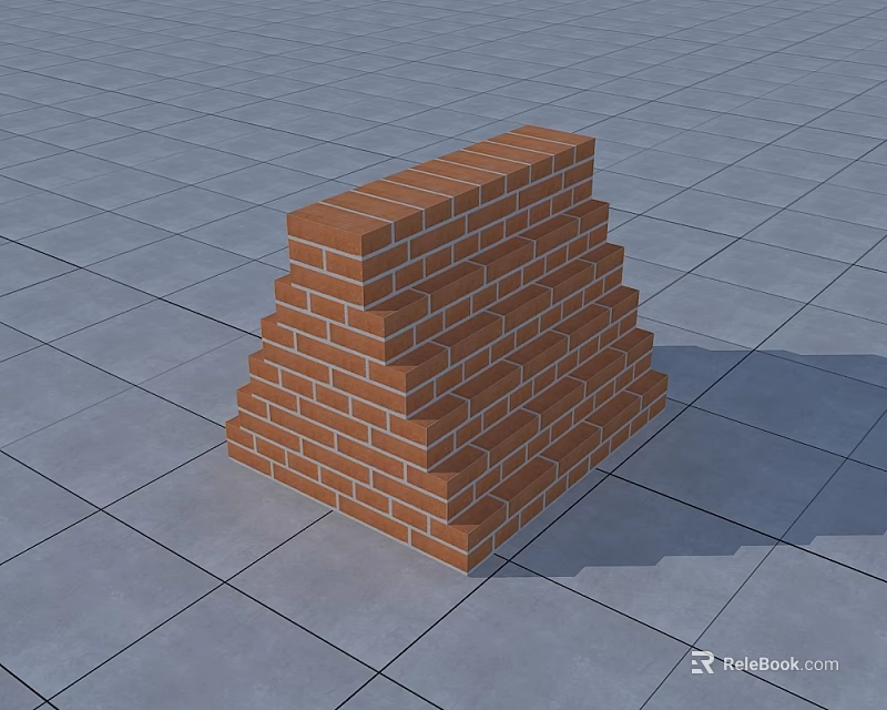 Red Brick Pyramid Structure Standing On Gray Tiled Floor Surface 3d model 
