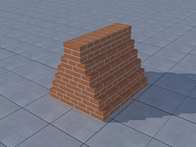 Red Brick Pyramid Structure Standing On Gray Tiled Floor Surface 3d model