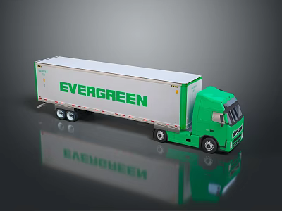 Evergreen Green White Cargo Truck Trailer Toy Model With Reflective Surface 3d model