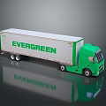 Evergreen Green White Cargo Truck Trailer Toy Model With Reflective Surface