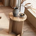 Comfortable Wooden Frame Leisure Chair With Beige Upholstered Cushion And Side Table