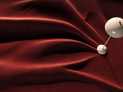 Crimson Red Silk Fabric with Wrinkled Texture and White Decorative Object Featuring Small Sphere Pointer 3d model