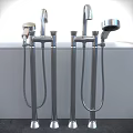 White Freestanding Bathtub with Chrome Faucet and Handheld Shower in Modern Design