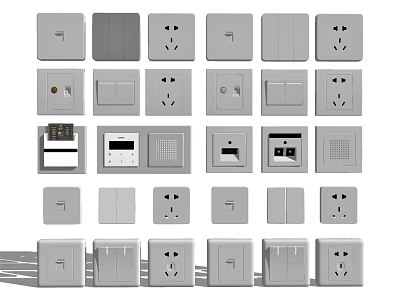 Various Modern Electrical Switch Panels with Different Designs Functions and White Grey Colors 3d model