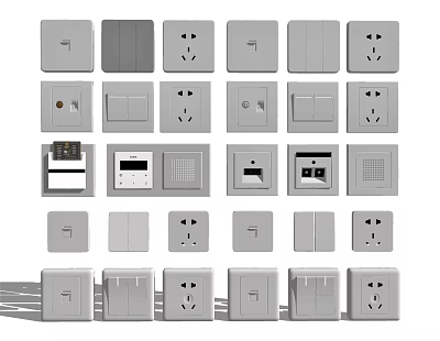 Various Modern Electrical Switch Panels with Different Designs Functions and White Grey Colors 3d model