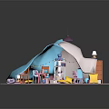 Colorful Cartoon Kids Play Area With Tent Tables Chairs Toys Yellow Mats And Pink Floor
