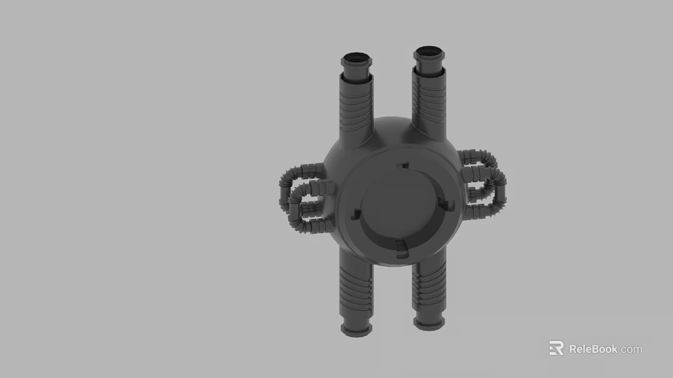 Industrial Black Mechanical Connector With Multiple Tubular Ports And Fixing Rings 3d model 