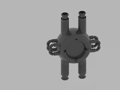 Industrial Black Mechanical Connector With Multiple Tubular Ports And Fixing Rings 3d model