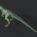 3D Velociraptor Dinosaur Model With Green Blue Striped Skin On Black Background