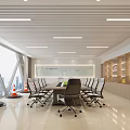 Modern Conference Room Interior Design With Large Table Comfortable Chairs Large Windows And City View
