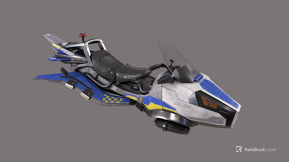 Futuristic Blue And Silver Motorcycle With Streamlined Body And Tail Wings 3d model 