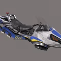 Futuristic Blue And Silver Motorcycle With Streamlined Body And Tail Wings