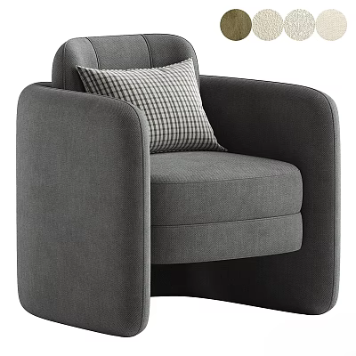 Modern Gray Accent Chair With Armrest And Checkered Decorative Pillow 3d model