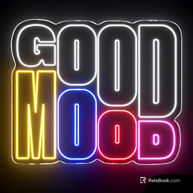 Neon Decorative Light With Good Mood Text In Vibrant Colorful Glow Design 3d model 