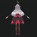 Anime Style Woman With Long Silver Hair Pink Accessories Black Pink Feather Dress