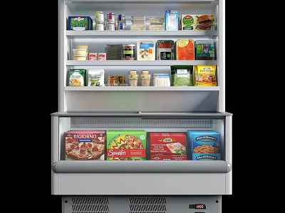 Commercial Refrigerator Freezer With Multiple Shelves Displaying Various Frozen And Refrigerated Food Items 3d model