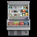 Commercial Refrigerator Freezer With Multiple Shelves Displaying Various Frozen And Refrigerated Food Items