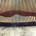 Elegant Striped Wooden Outdoor Chair With Wavy Seat Design For Garden Patio