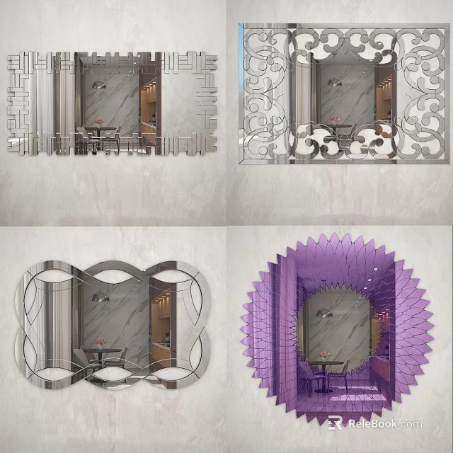Decorative Mirrors with Geometric Scroll and Petal Shaped Frames for Modern Interior Decoration 3d model 