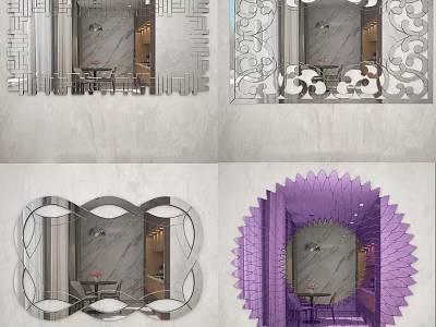 Decorative Mirrors with Geometric Scroll and Petal Shaped Frames for Modern Interior Decoration 3d model