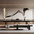 Traditional Japanese Tea Room Interior With Wooden Table Ink Painting And Benches