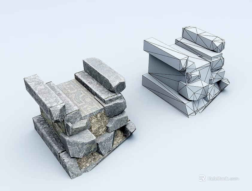 Building Facade Design Combining Traditional Stone And Modern Geometric Structures 3d model 