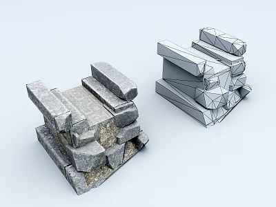 Building Facade Design Combining Traditional Stone And Modern Geometric Structures 3d model
