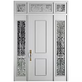 White Hinged Door With Etched Glass Panels And Brushed Gold Handle Modern Design