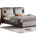 Modern Double Bed With Leather Headboard Nightstand Lamp And Area Rug