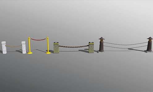 Modern Railing Rope Chain Railing 3d model