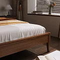 Cozy Wooden Double Bed with Headboard Pillows Nightstands Table Lamps and Wall Art