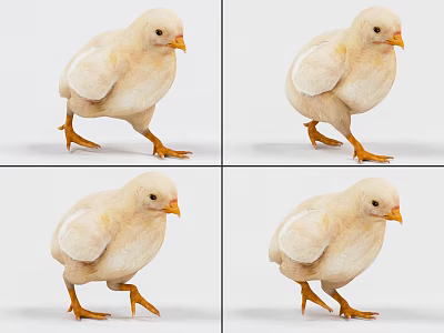 Cute Baby Chickens In Different Poses With White Feathers And Orange Feet 3d model