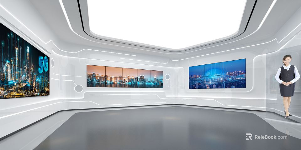 Hi Tech Exhibition Hall With Large LED Screens Modern Lighting And White Decor 3d model 
