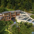 Stunning Modern Detached Villa with Glass Windows and Lush Green Hillside